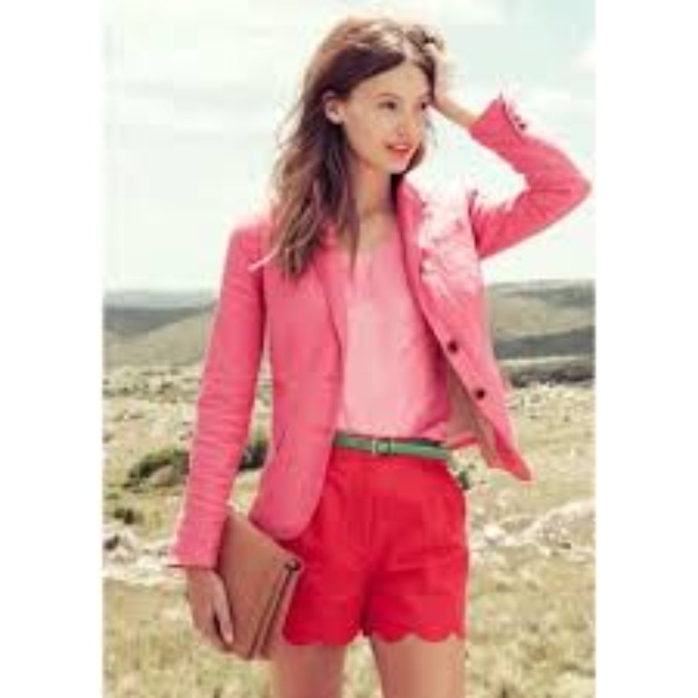 J. Crew Factory Red Linen Scalloped Shorts Size 2